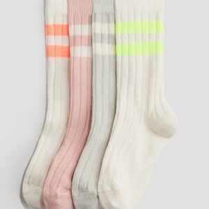 H&M Kids Ribbed Socks Set - Neon Orange, Light Gray, Neon Green, Cream